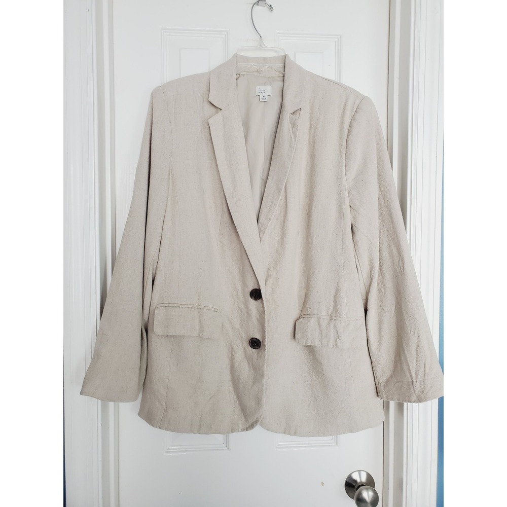 Linen‎ Blend Structured Blazer Beige Two Button Professional Career Minimalist M